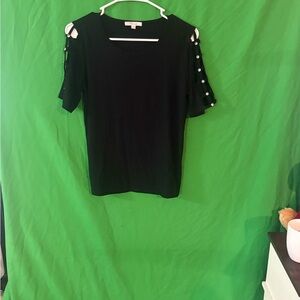89th & Madison Black Cold Shoulder Top with Button Detail